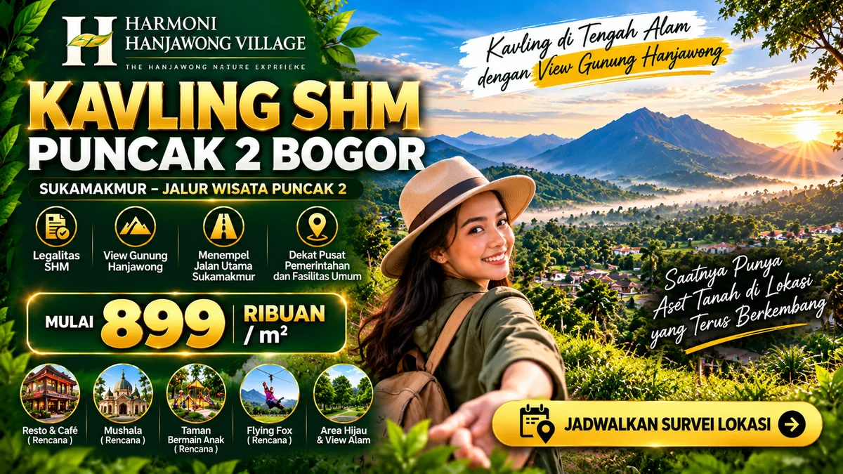 Kavling SHM Sukamakmur dengan panorama Gunung Hanjawong dan akses Jalan Utama