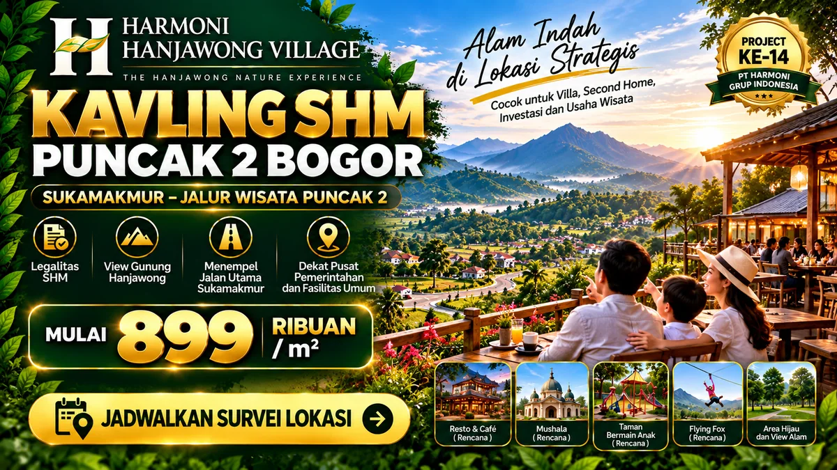 Kavling SHM Harmoni Hanjawong Village untuk villa dan second home di Sukamakmur