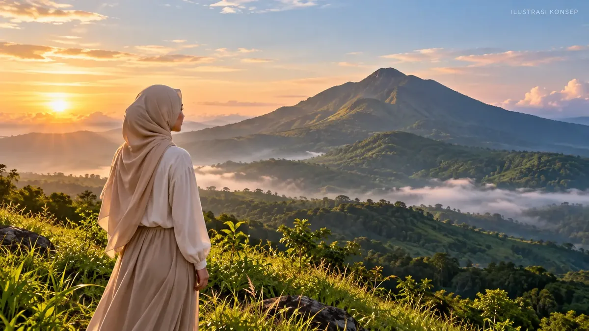 Ilustrasi panorama pegunungan untuk positioning view Gunung Hanjawong