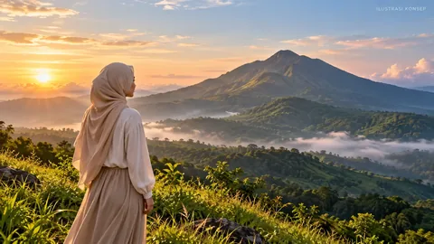 Ilustrasi panorama pegunungan untuk positioning view Gunung Hanjawong